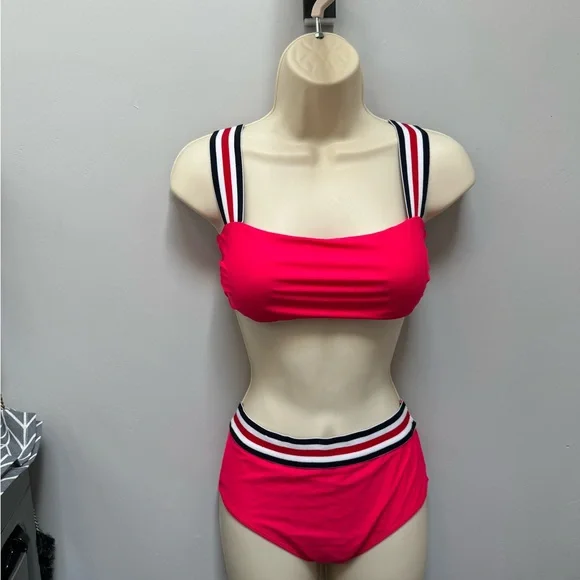 **Vibrant High-Leg Red Bikini with Striped Straps by Zaful** - Picture 2 of 4
